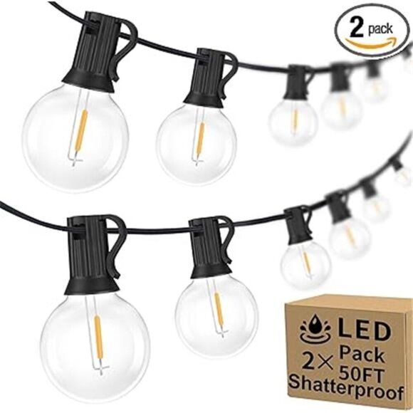 100ft 2-Pack Outdoor G40 LED Globe StringLights Dimmable Waterproof Shatterproof - Picture 7 of 7